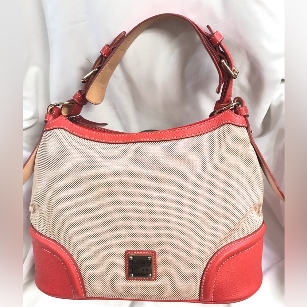 GUC Dooney & Bourke Canvas/Leather Hobo Shoulder Bag, color Tomato